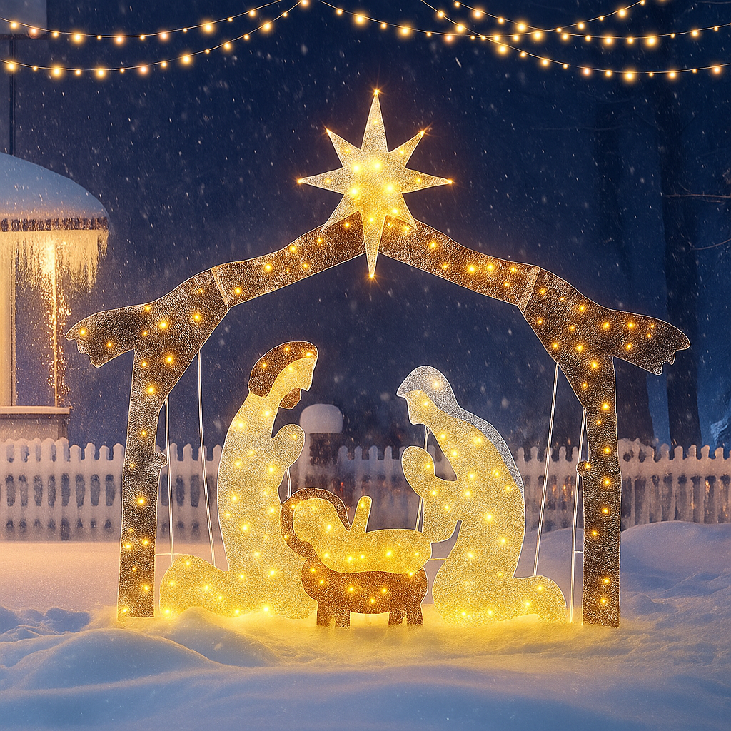 Escena de Natividad para Exteriores – Silueta Navideña Resistente a la Intemperie