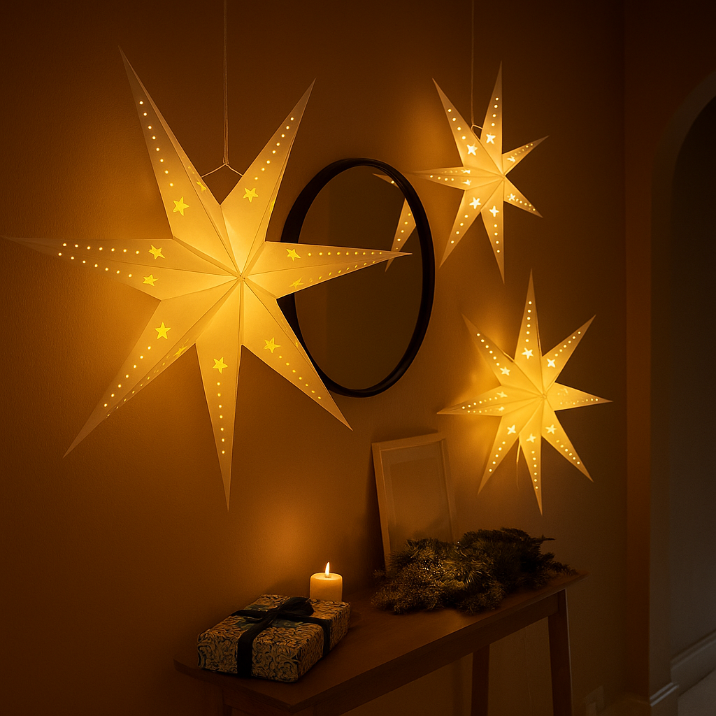 Juego de Luces de Estrella de Papel LED – Decoración Navideña con Brillo Cálido y Elegante