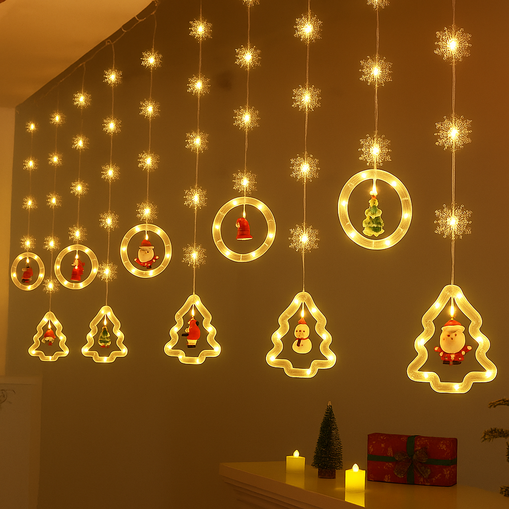 Wielokolorowe lampki LED na choinkę – 8 trybów z mini ozdobami