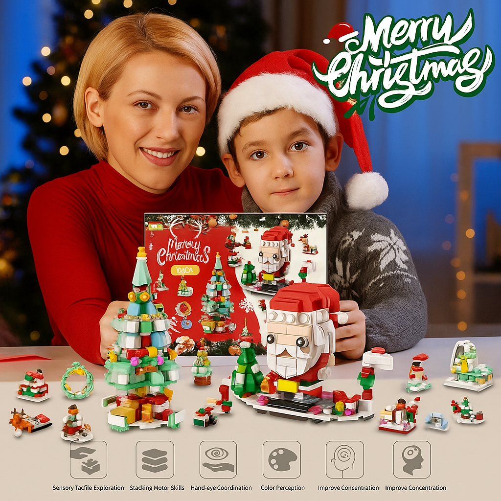 Calendario de Adviento de Navidad – Set de Bloques 6 en 1 con Santa y Árbol