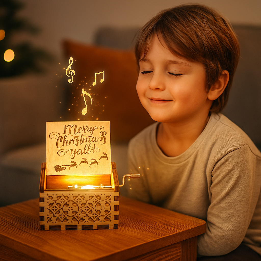 Scatola Musicale Natalizia in Legno – Ballerina Fatta a Mano