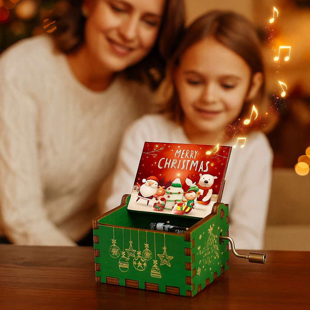 Scatola Musicale Natalizia in Legno – Ballerina Fatta a Mano