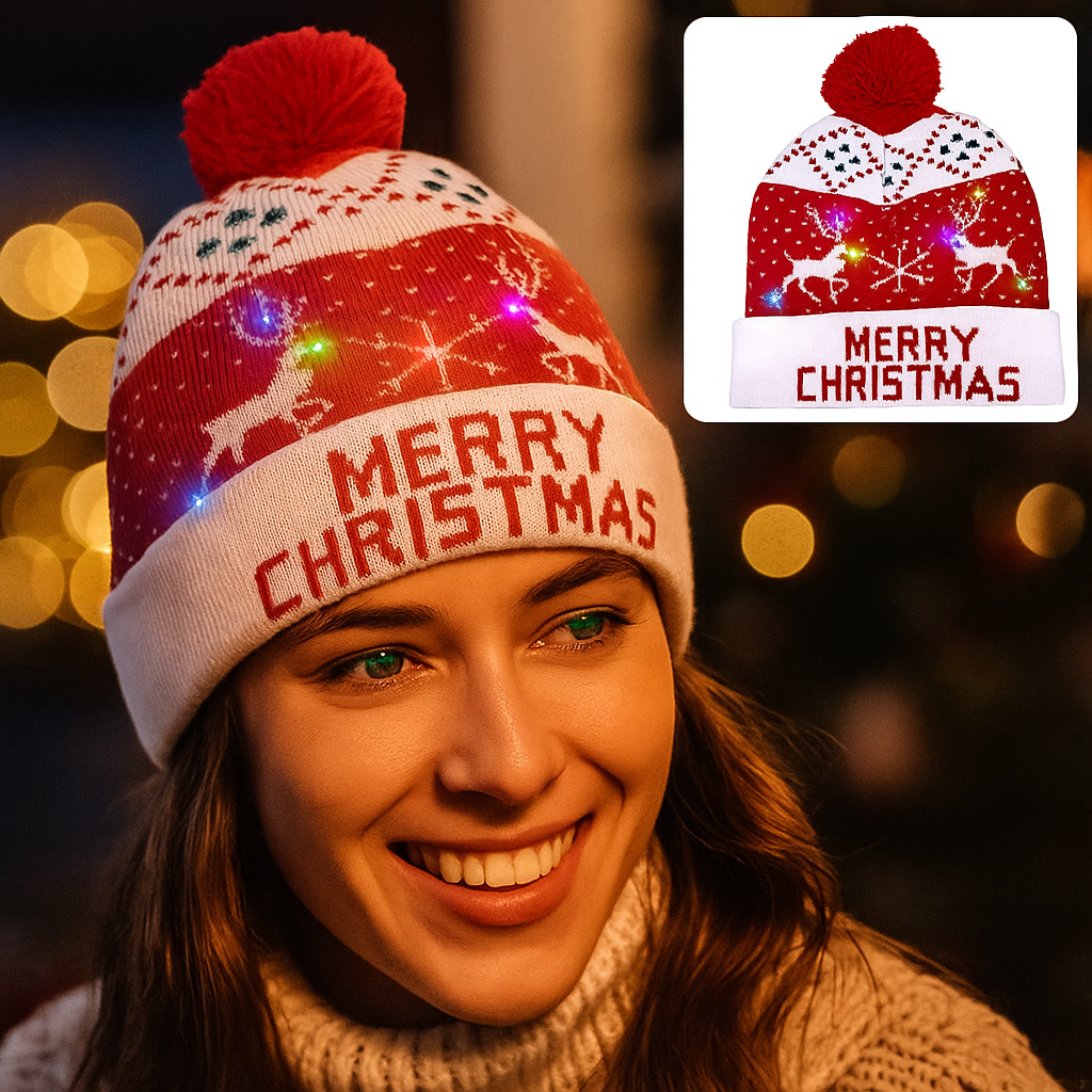 Gorro Navideño LED GlowDeer – Cálido, Festivo y Luminoso
