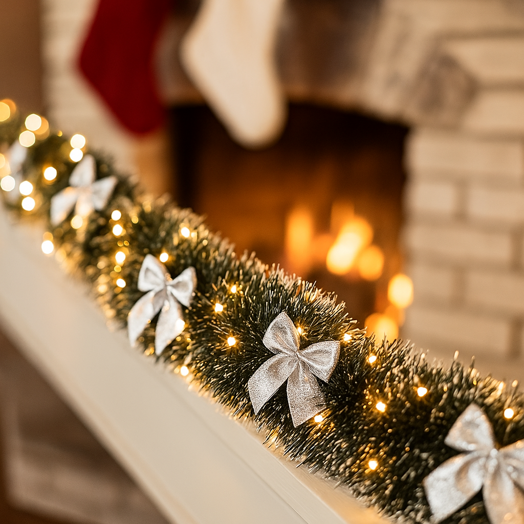 Girlanda poinsecji 2 m – dekoracja świąteczna na choinkę, stół i kominek