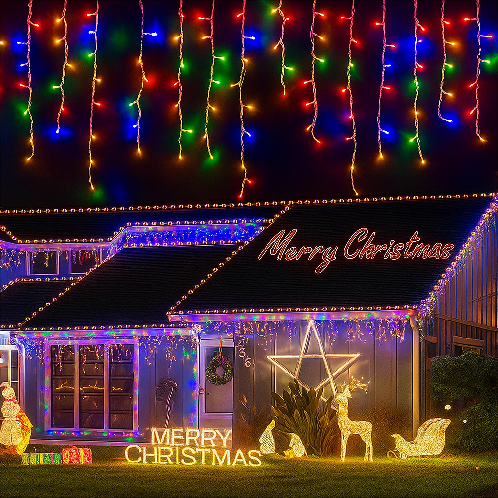 Cascada de Luces LED Navideñas 5M – Multicolor Impermeable para Interior y Exterior