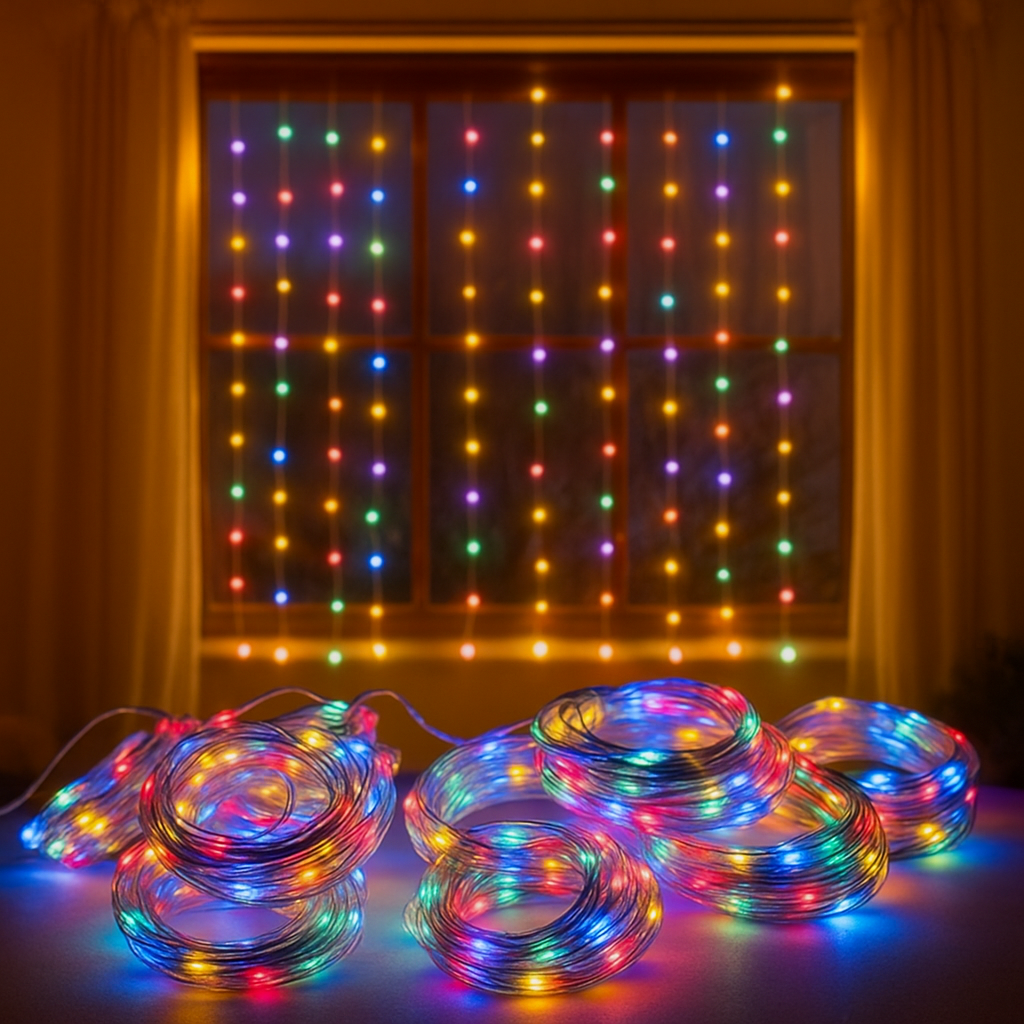 Cortina LED 3x3M – Dekoracyjne Świąteczne Lampki z 8 Trybami do Wewnętrznego i Zewnętrznego Użytku