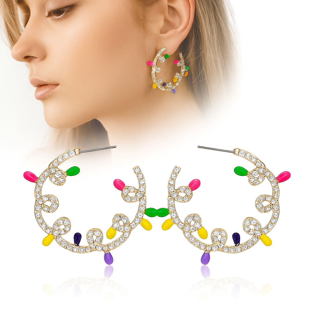 Pendientes Navideños JollyGems – Colgantes Brillantes y Ligeros para Mujer