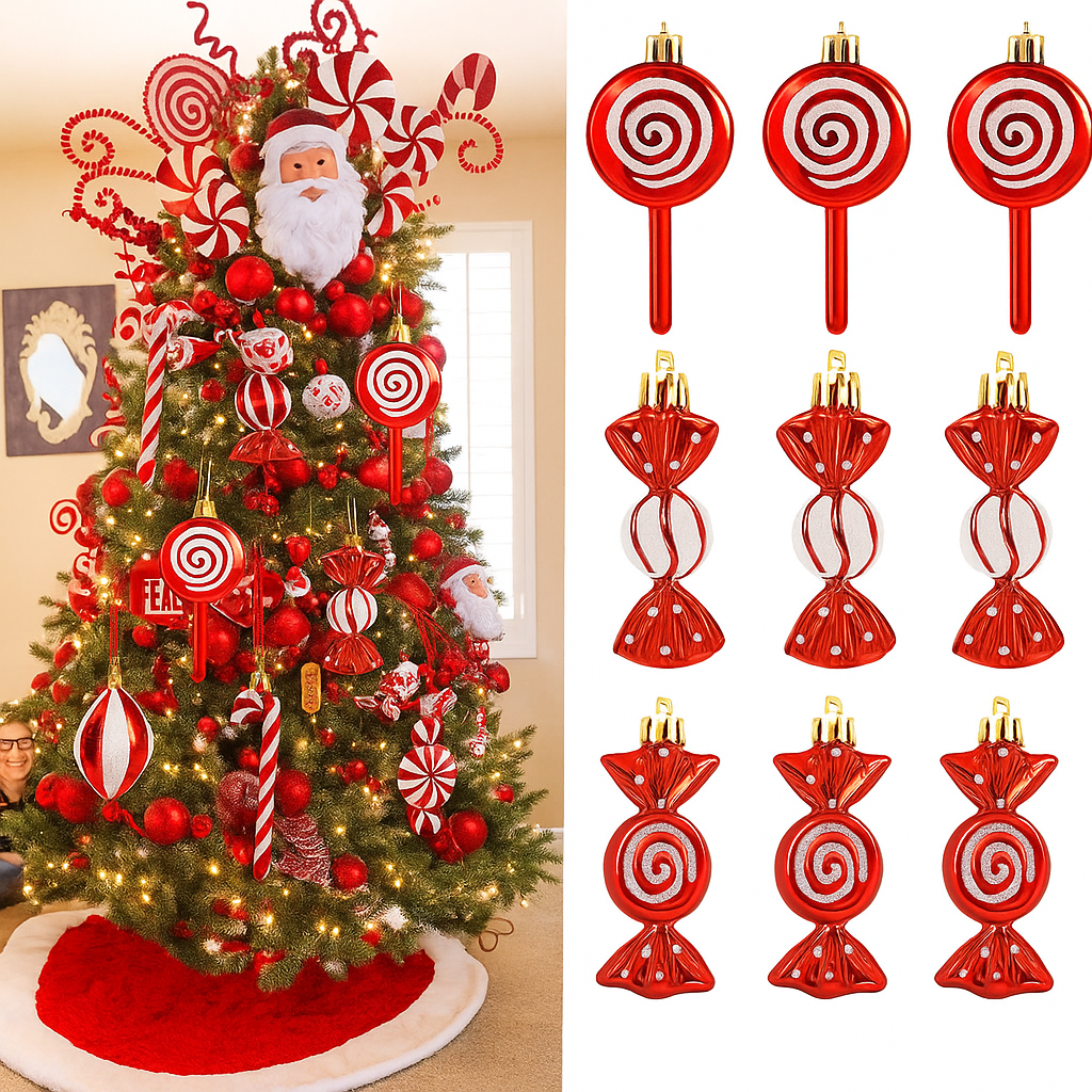 Set 6 Adornos Lollipop Navideños – Diseño Caramelo para Árbol y Regalo