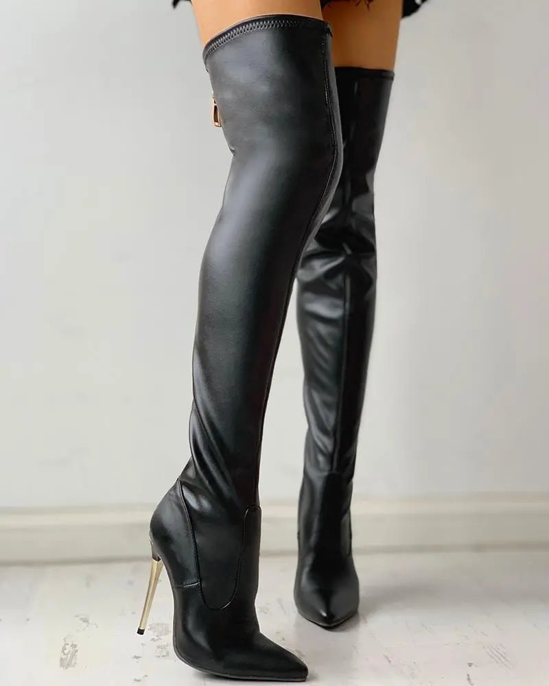 Mara | Botas sobre la rodilla - Tacón dorado - Con cremallera - VyFlair