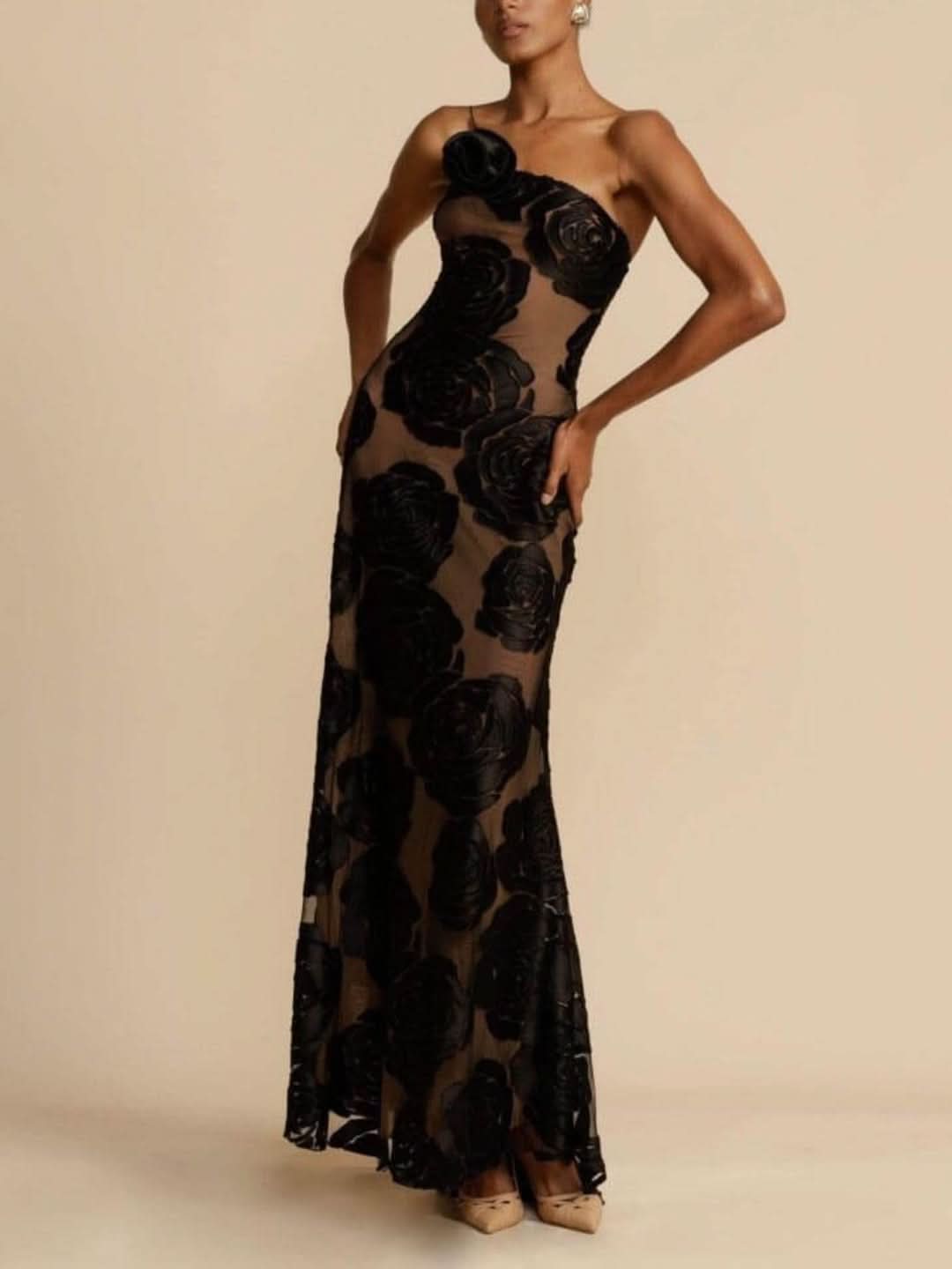 Vestido de flores de rosa - tridimensional-Dresses-VyFlair