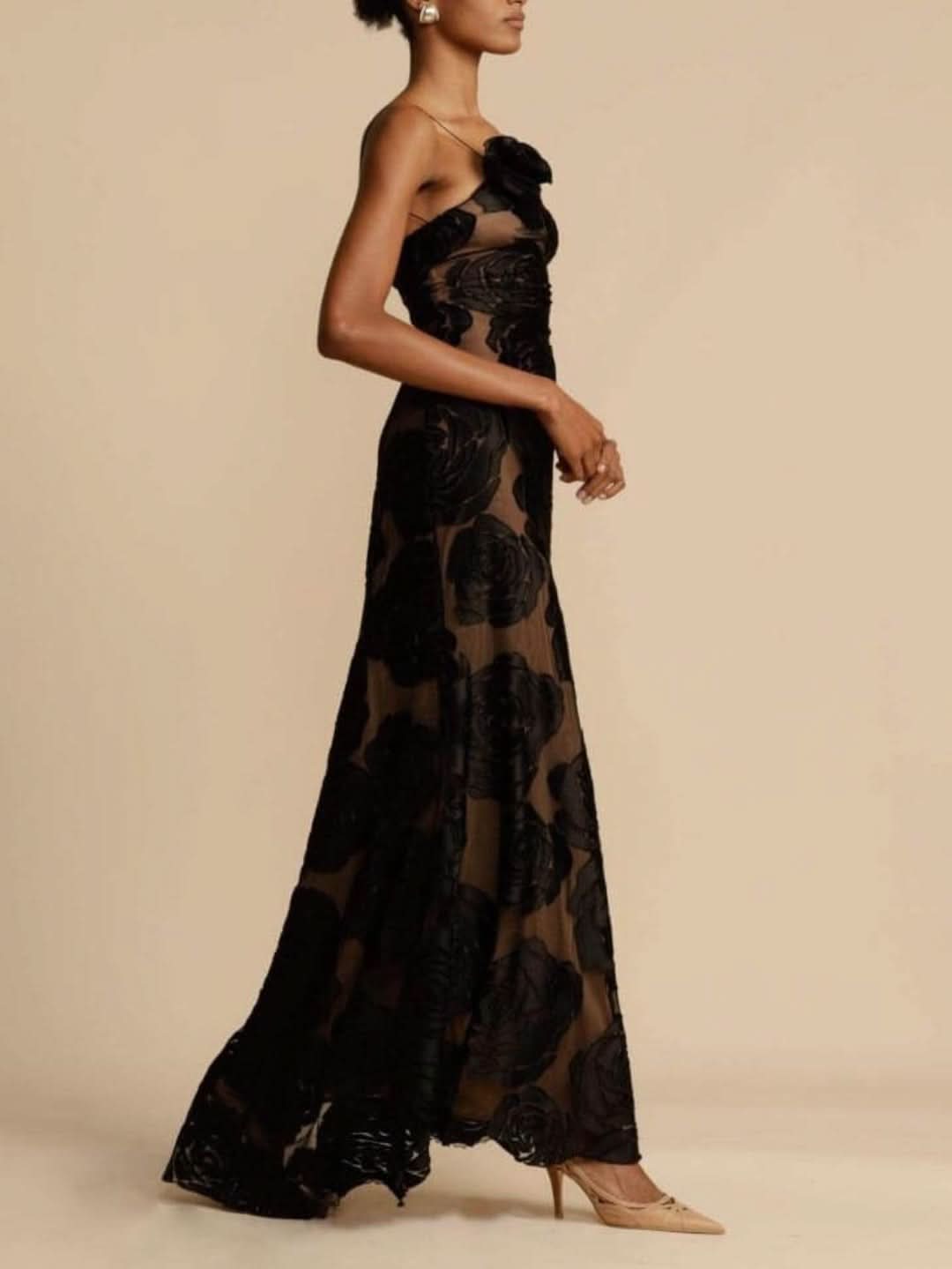 Vestido de flores de rosa - tridimensional-Dresses-VyFlair
