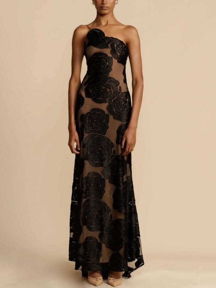 Vestido de flores de rosa - tridimensional-Dresses-VyFlair