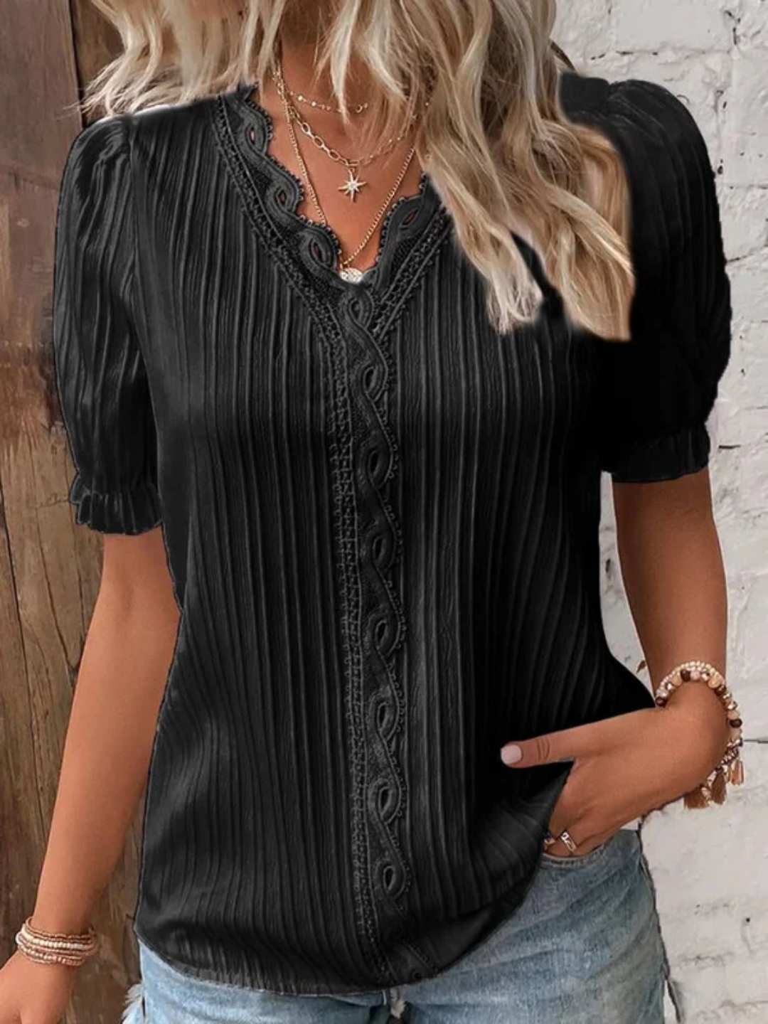 Modize - V-neck Elegant Shirt-Shirt-VyFlair