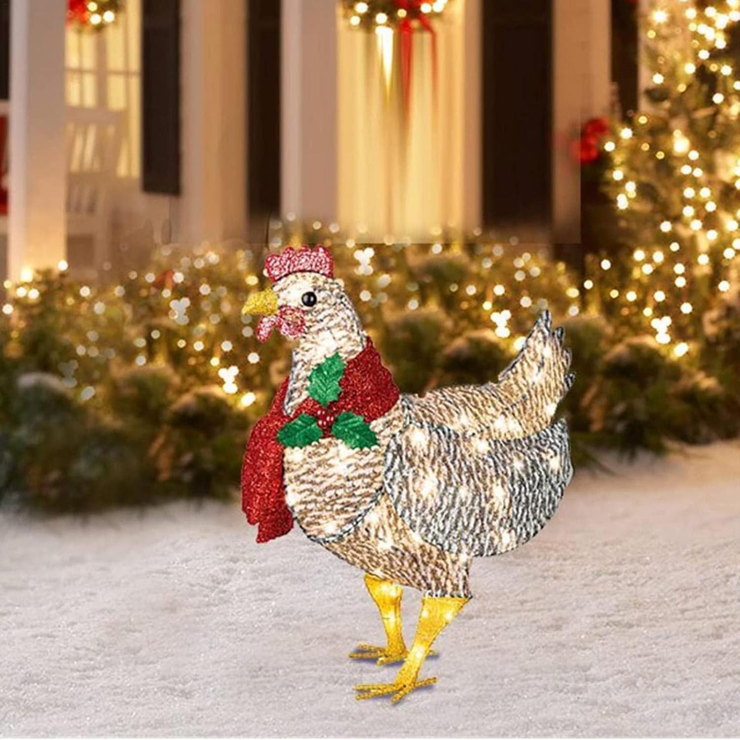Gallina Luminosa Natalizia con Sciarpa – Decorazione LED per Giardino e Casa