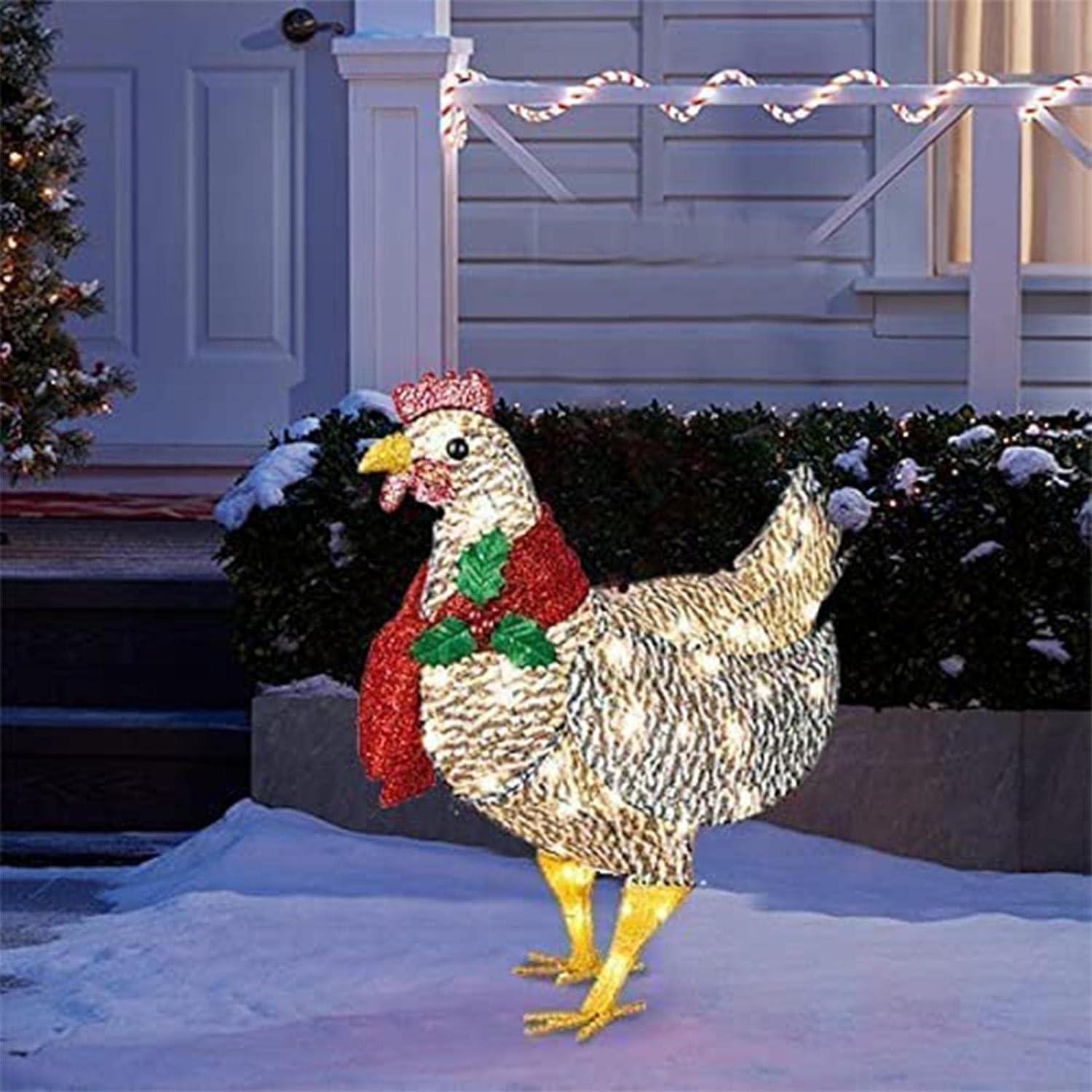 Gallina Luminosa Natalizia con Sciarpa – Decorazione LED per Giardino e Casa