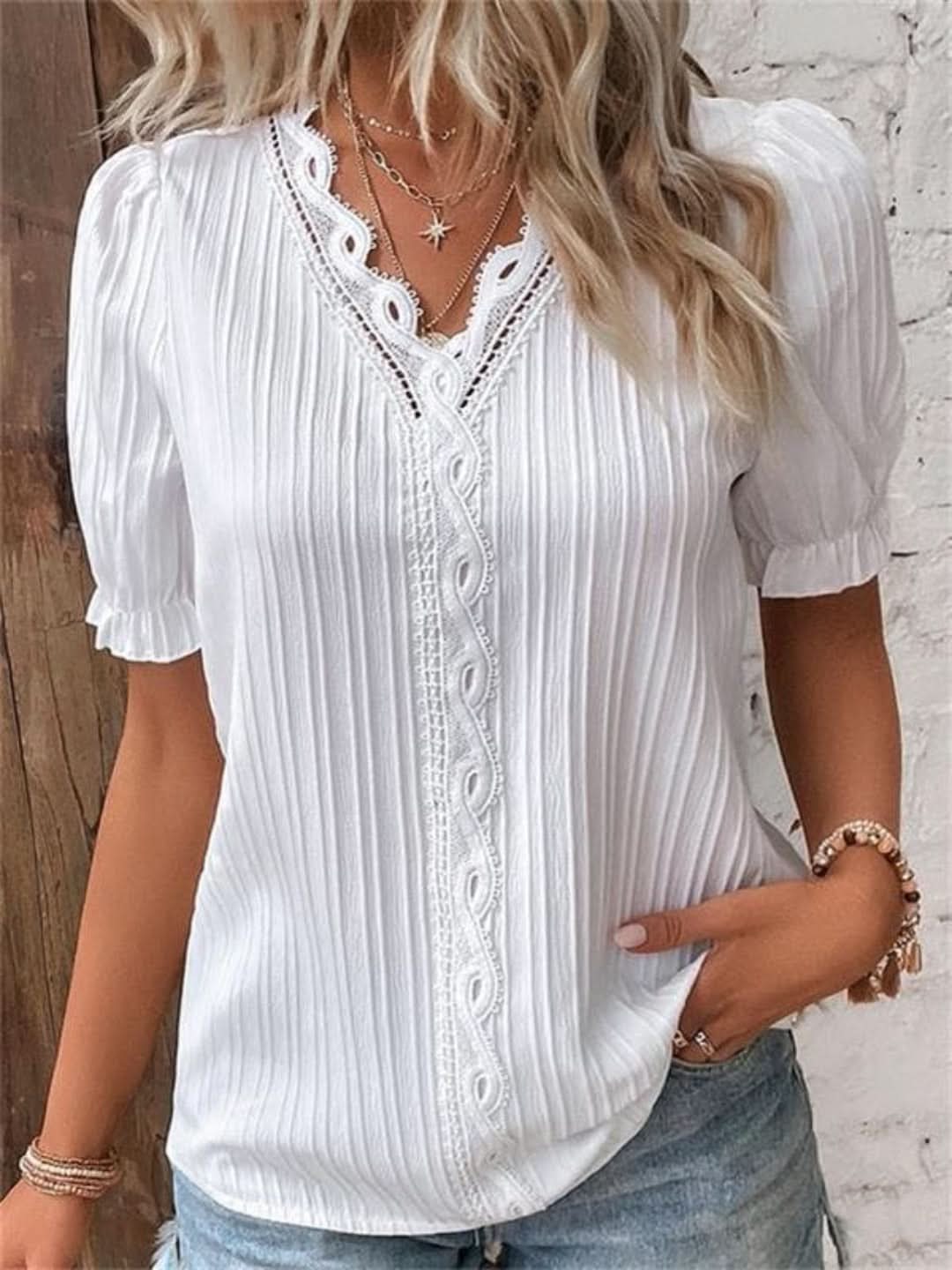 Modize - V-neck Elegant Shirt-Shirt-VyFlair