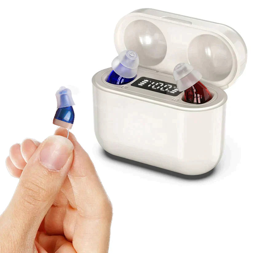 Audífonos Inalámbricos Recargables Invisibles con Reducción de Ruido – Diseño Cómodo y Discreto para Pérdida Auditiva Leve a Moderada