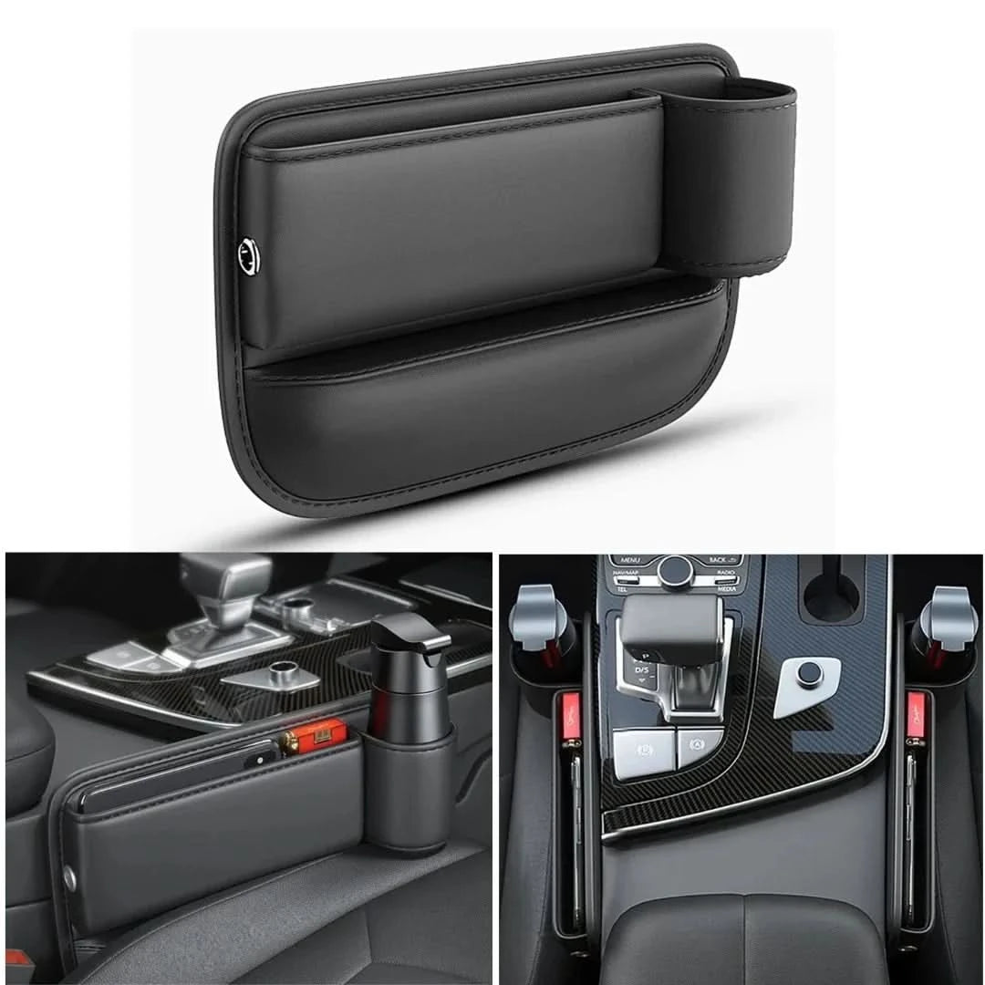Organizador de asiento del automóvil de cuero + portavasos-Auto Accessories-VyFlair