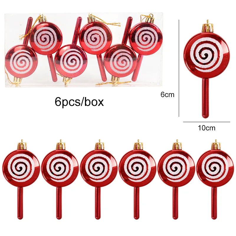 Set 6 Adornos Lollipop Navideños – Diseño Caramelo para Árbol y Regalo