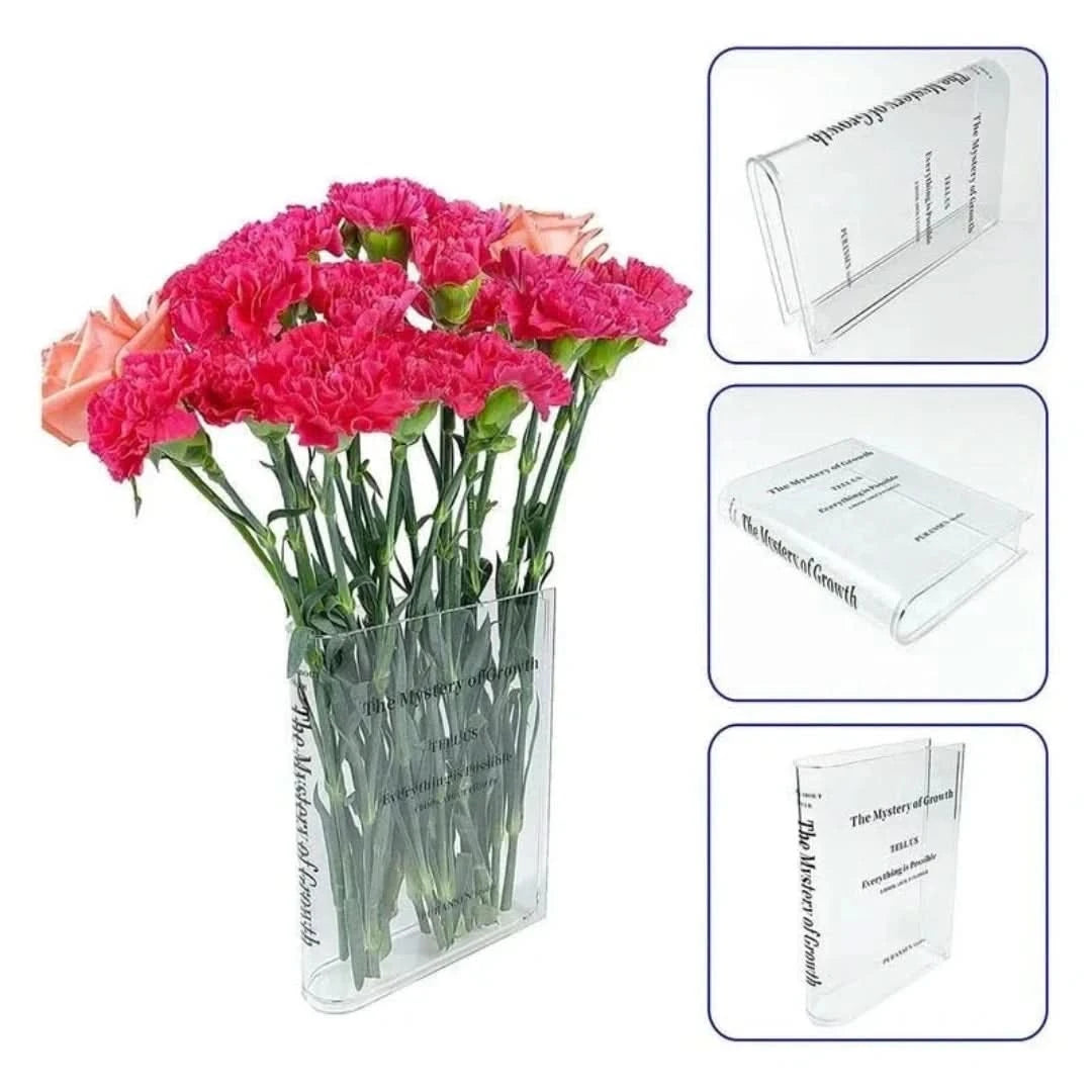 Jarrón de libros acrílicos transparentes-Vase-VyFlair