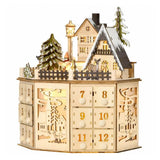 Wooden Advent Calendar with Lights 2025 – Christmas Decoration with Illuminated Village and Countdown Drawers