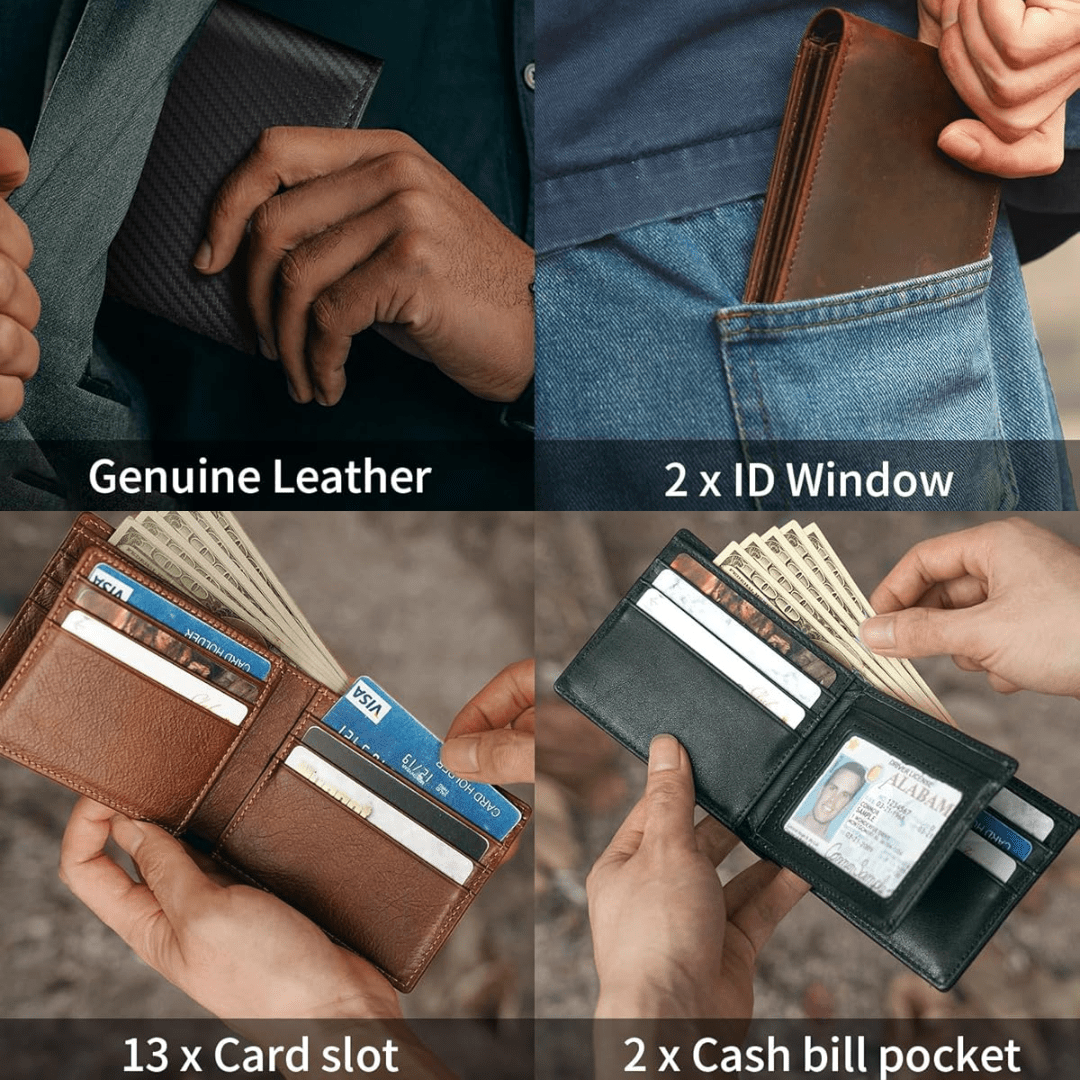 Cartera Bifold Hombre Cuero Real con Bloqueo RFID - VyFlair