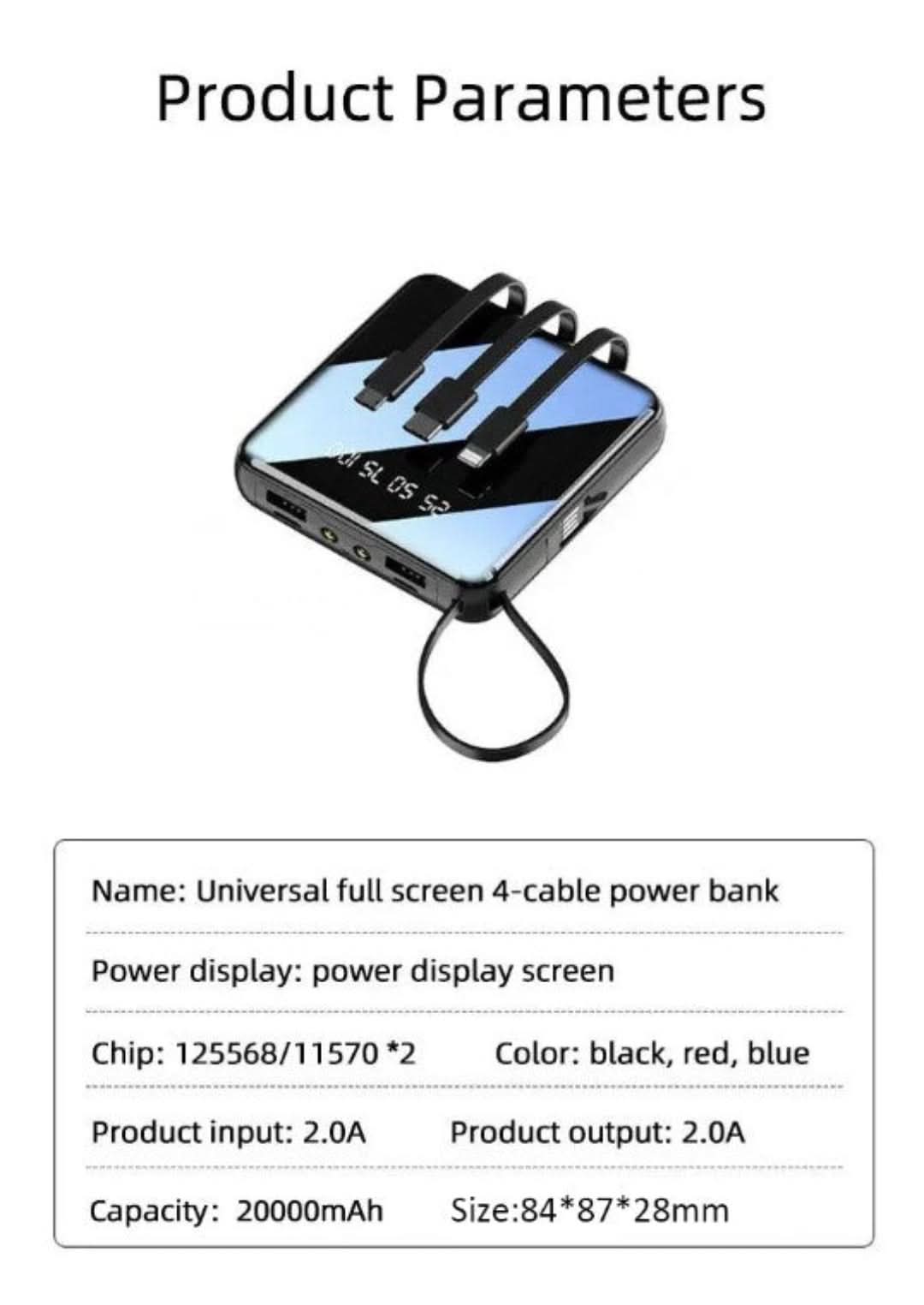 Mini banco de energía | 4-cable 20000máh-power bank-VyFlair