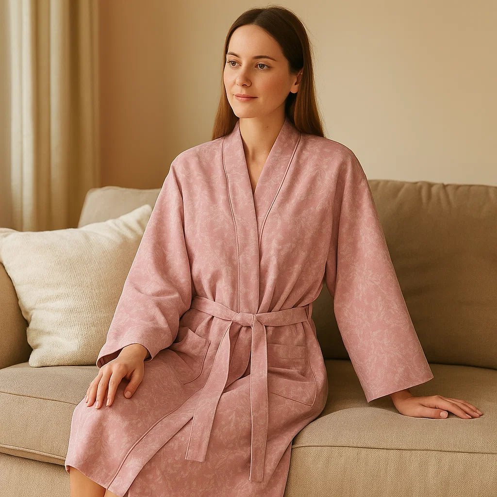 VeluSage - Bata de Algodón Refinada - Detalle Jacquard - Placer Relajante - VyFlair