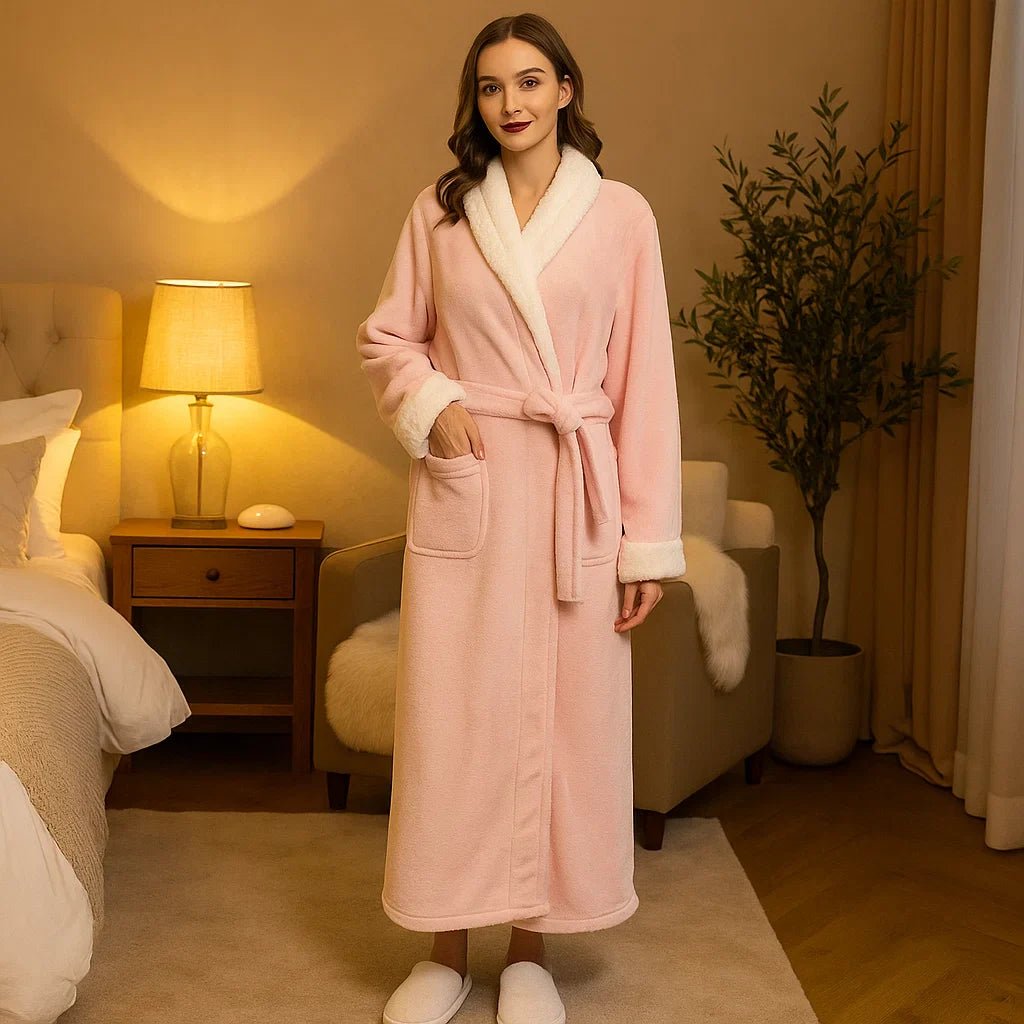 VeluSoft Bata de Fleece Elegante - Acabado Contraste Lujoso - Relax - VyFlair