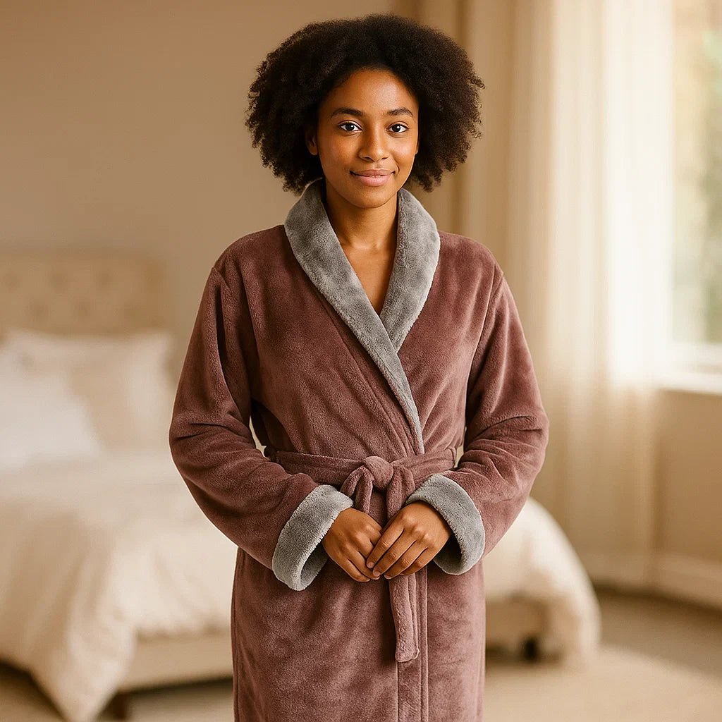 VeluSoft Bata de Fleece Elegante - Acabado Contraste Lujoso - Relax - VyFlair