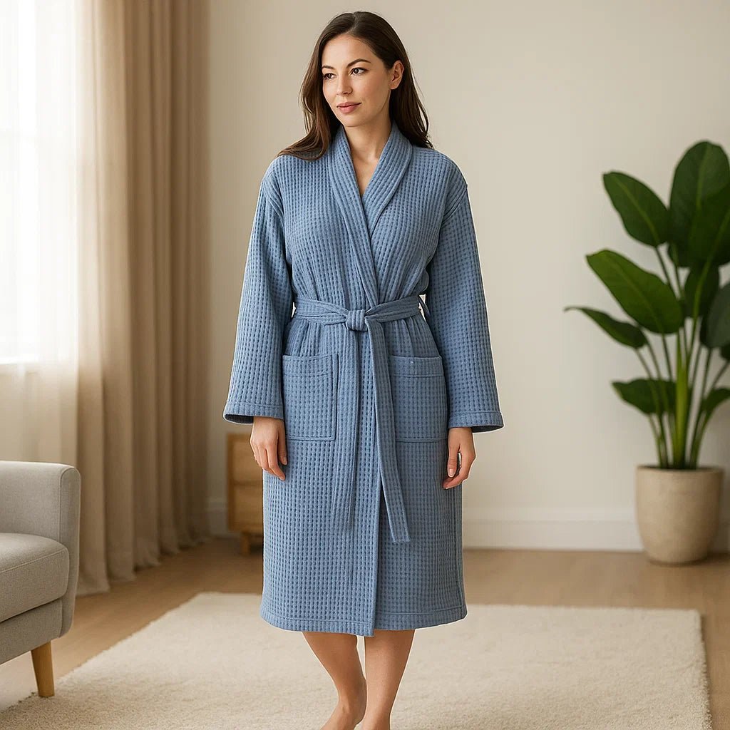 Bata de Algodón SereneLuxe – Escote en V Elegante - VyFlair