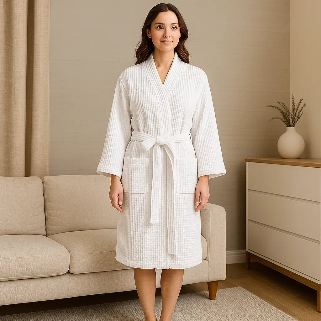 Bata de Algodón SereneLuxe – Escote en V Elegante - VyFlair