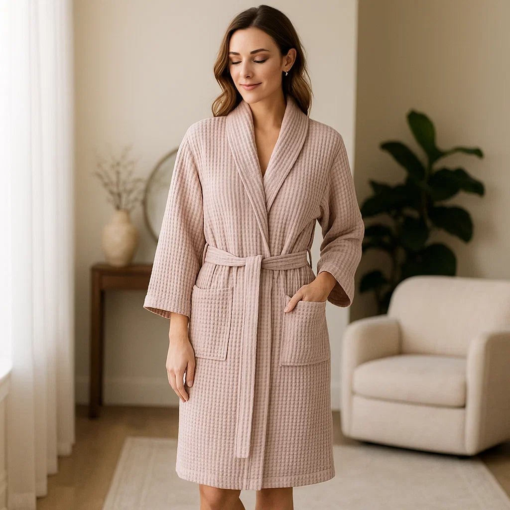 Bata de Algodón SereneLuxe – Escote en V Elegante - VyFlair