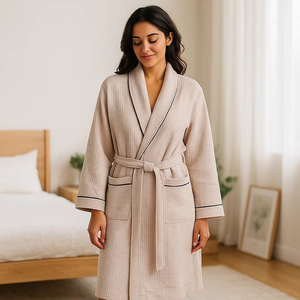 Bata de Algodón Waffle SereniLuxe – Lujo y Confort - VyFlair