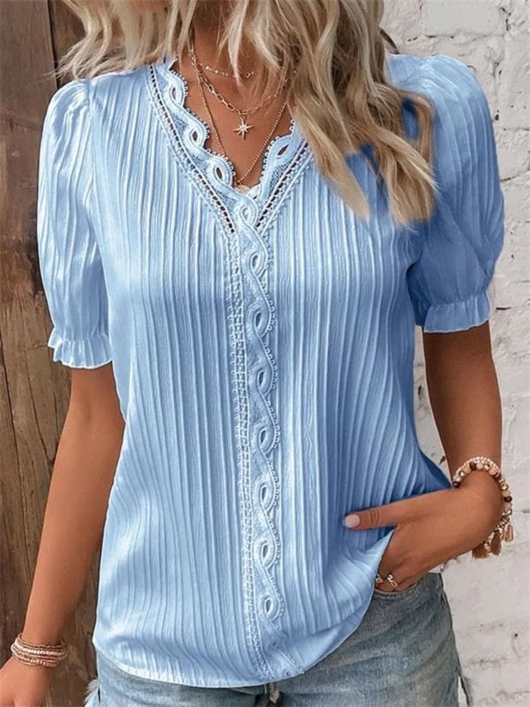 Modize - V-neck Elegant Shirt-Shirt-VyFlair