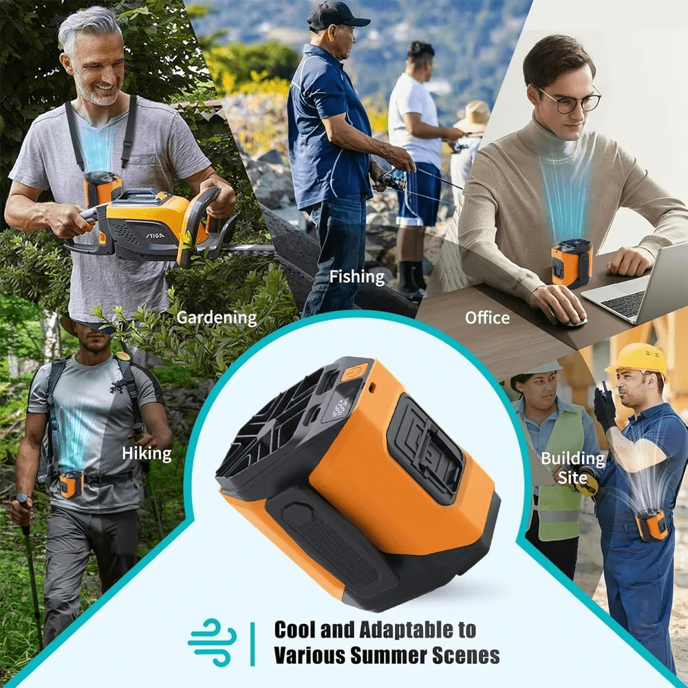 Ventilador de Cintura Portátil - Batería Externa - Linterna Integrada