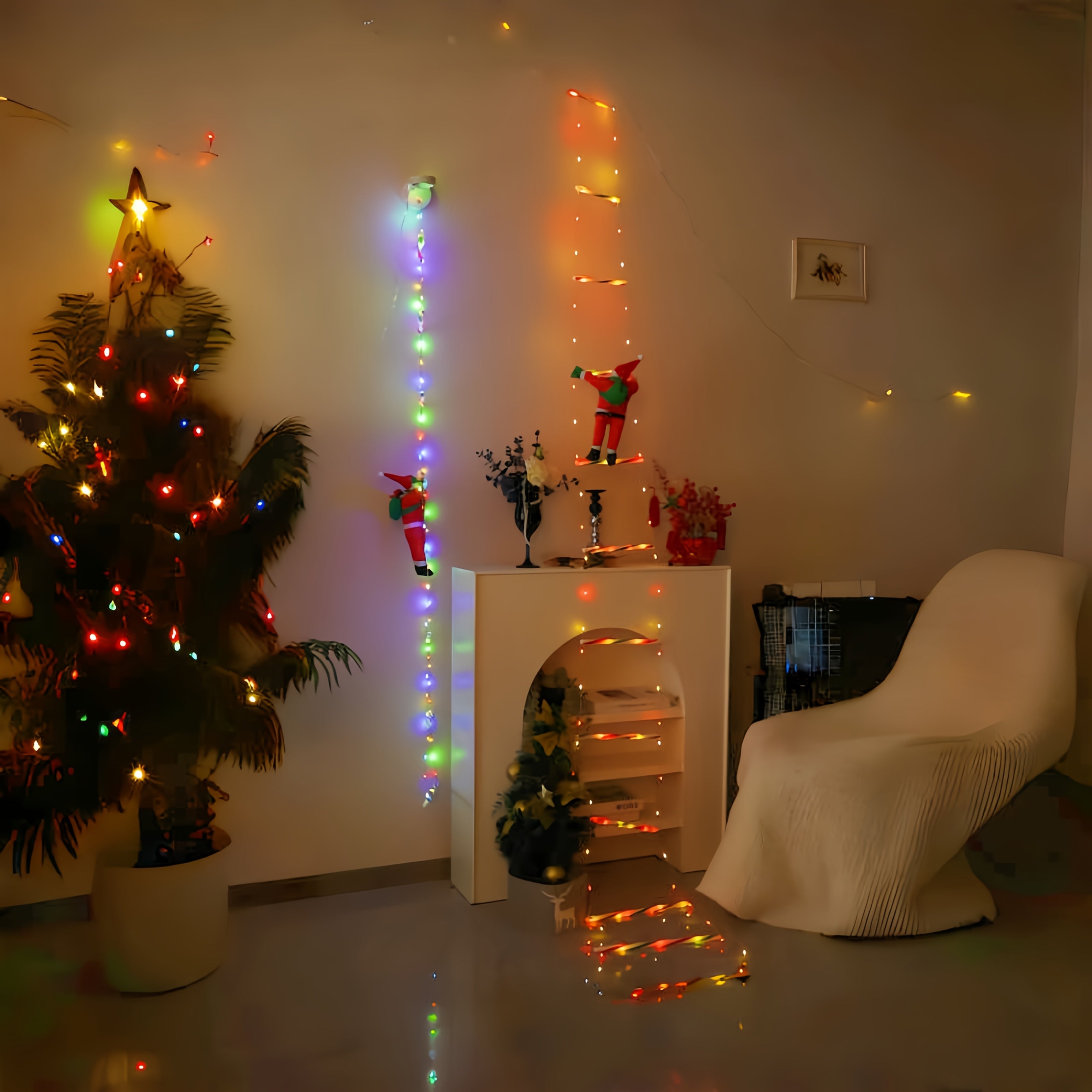 Exhibición Navideña Santa Escalador LED – Decoración Exterior con Luces Multicolor USB