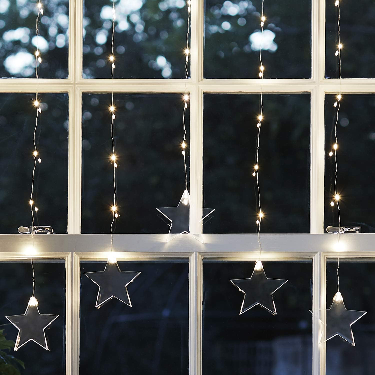Luces de Ventana Estrella LED – Decoración Navideña con Brillo Blanco Cálido