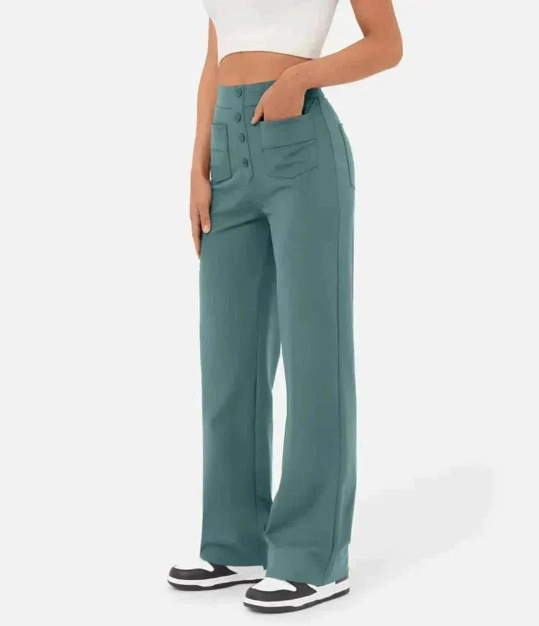 Moduza - pantalones elásticos de cintura alta-Elastic Trousers-VyFlair