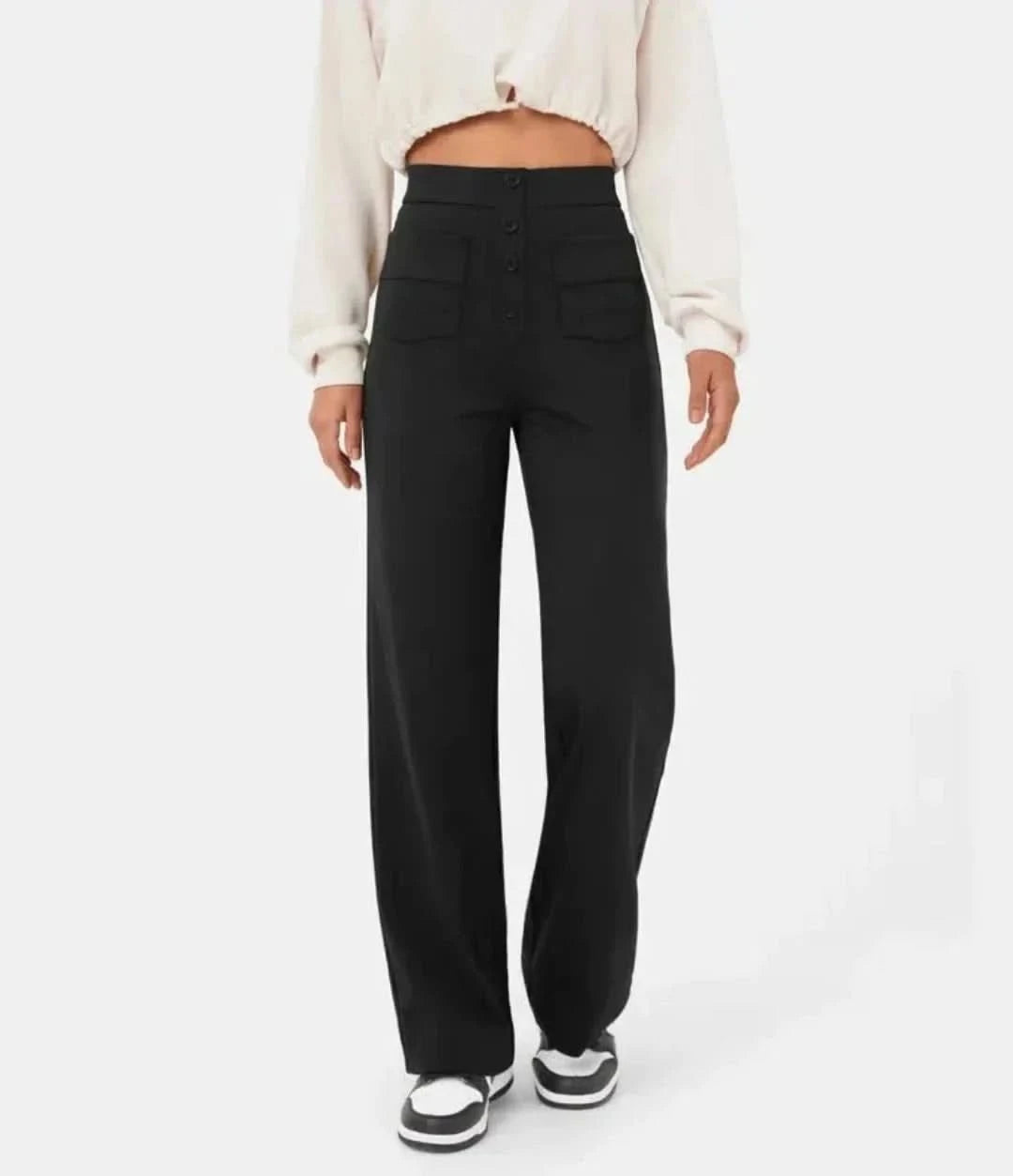 Moduza - pantalones elásticos de cintura alta-Elastic Trousers-VyFlair