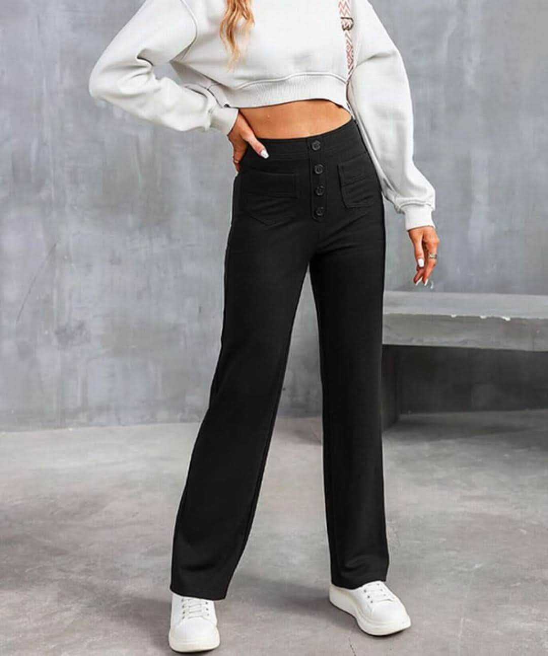 Moduza - pantalones elásticos de cintura alta-Elastic Trousers-VyFlair
