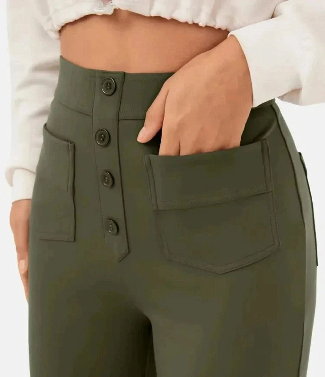 Moduza - pantalones elásticos de cintura alta-Elastic Trousers-VyFlair