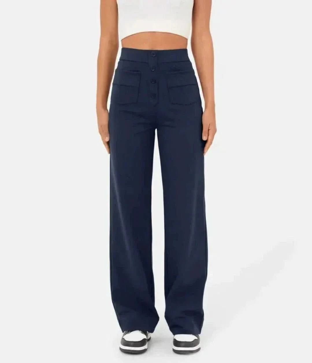 Moduza - pantalones elásticos de cintura alta-Elastic Trousers-VyFlair