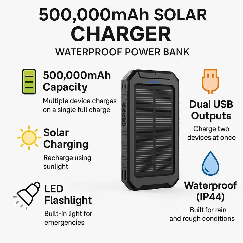 Batería Solar 500000mAh - Impermeable y Potente