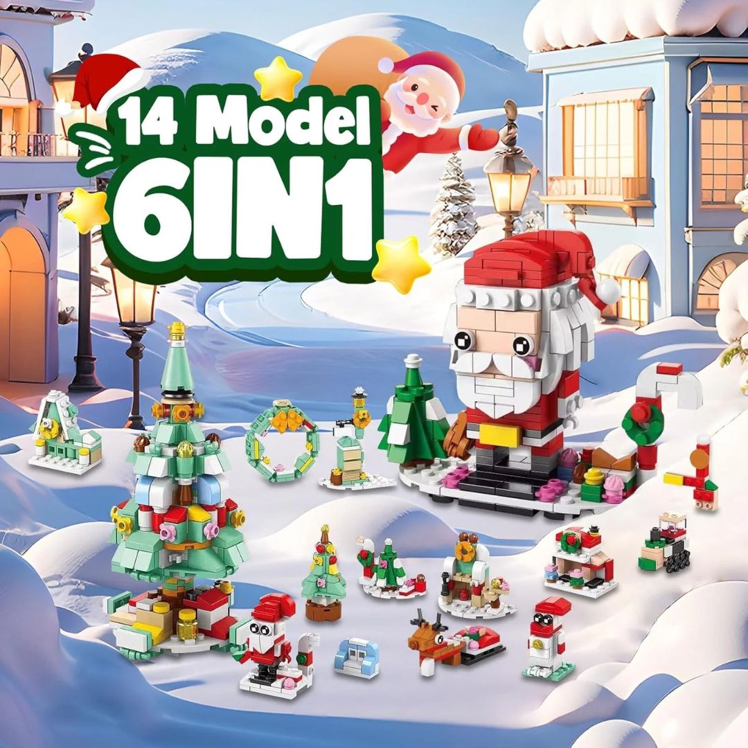 Calendario de Adviento de Navidad – Set de Bloques 6 en 1 con Santa y Árbol