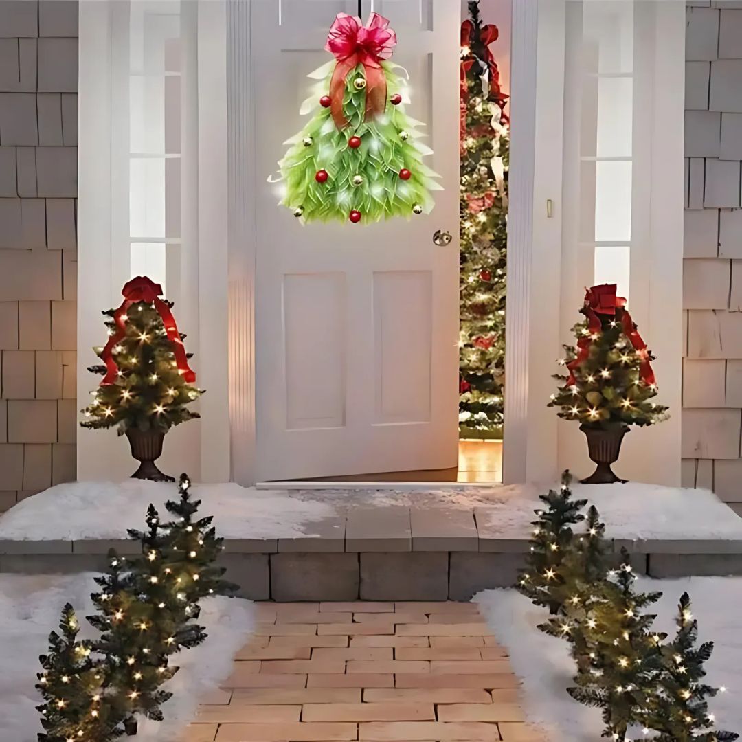 Corona de Navidad Hecha a Mano – Decoración con Luces LED para Puerta Principal