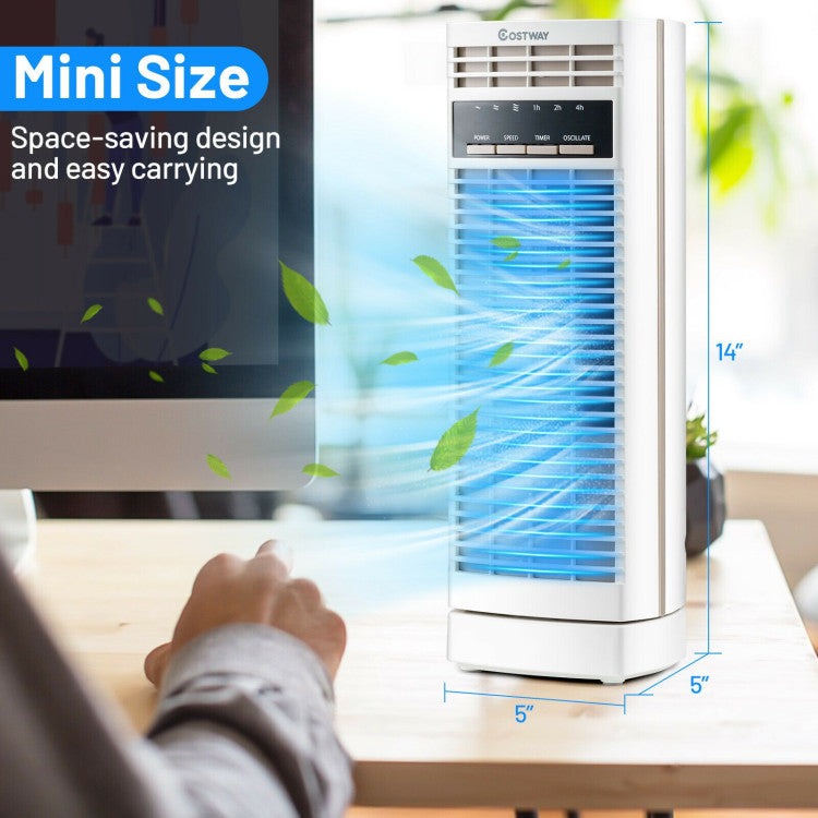 Pequeño Ventilador de Mesa Oscilante - 14" Torre Eléctrico - Temporizador y Velocidades Ajustables