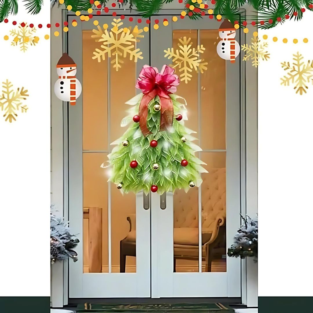 Corona de Navidad Hecha a Mano – Decoración con Luces LED para Puerta Principal