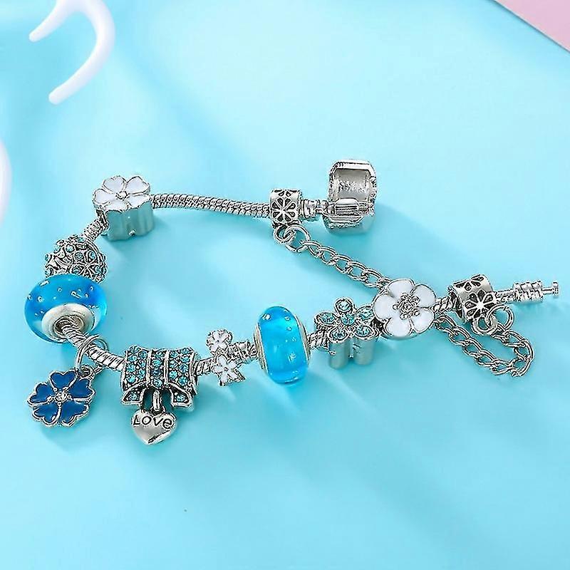 Pulsera Charms Plata Esterlina - Diseño Floral - Regalo Elegante