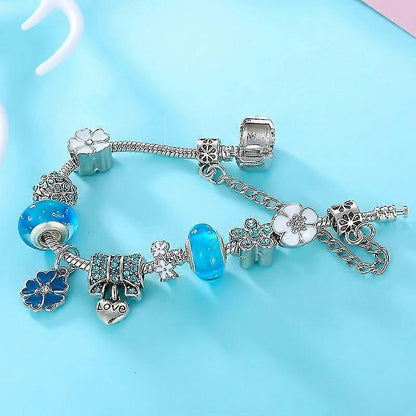 Pulsera Charms Plata Esterlina - Diseño Floral - Regalo Elegante